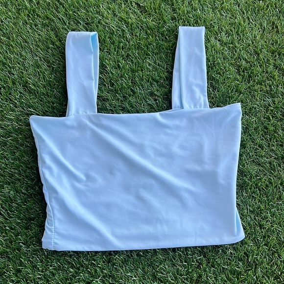 Spandex / Stretch Square Neck Crop Tank Top Light Blue Size M - Picture 1 of 6